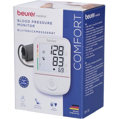 Beurer BM 38 Bloeddrukmeter Bovenarm – Inflatietechnologie - Rustindicator - Incl. manchet 22-42 cm en batterijen – Eenknopsbediening – Manchet aanbrengcontrole – Onregelmatige hartslag – Risico-indicator – USB-C poort – 5 jaar garantie