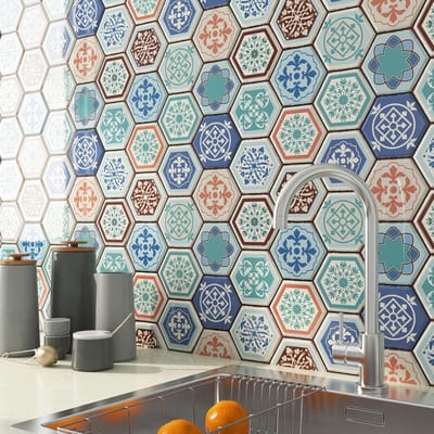 3D Hexagon Tegels voor Keuken en Badkamer - Bohemian Geometric Wanddecoratie, Zelfklevende Waterdichte Tegels in Blauw en Groen, 30CM x 30CM