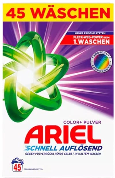 Ariel Color+ Pulver – 45 Wasbeurten – Schnell Auflösend – Colorwaschmittel