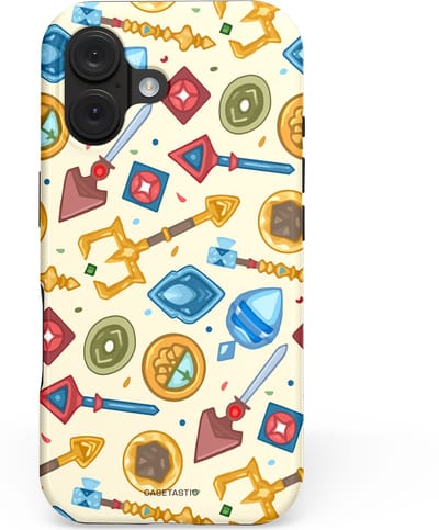 Casetastic hoesje geschikt voor Apple iPhone 16 - MagSafe - Dubbellaagse bescherming - Magische Juwelen - Fashion Case - Crème Goud Lichtblauw