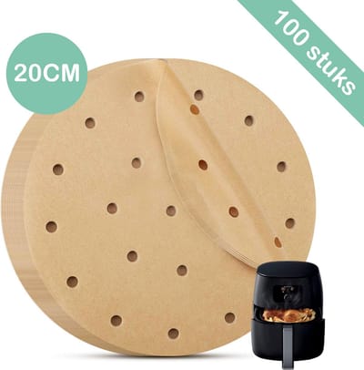 Airfryer Bakpapier - Anti Aanbakvellen - Stoomvellen - Bakpapier Rond - Bakpapier Airfryer - Airfryer Accesoires - Heteluchtfriteuseaccessoires - Non Stick - Ongebleekt - 100 stuks - 20 CM - Bruin