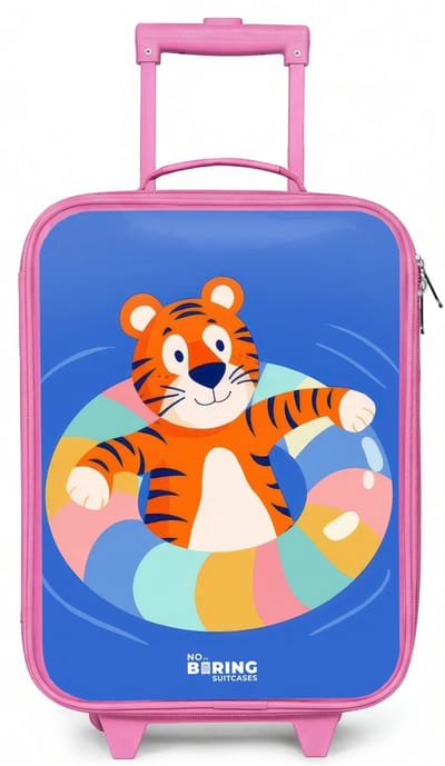 NoBoringSuitcases.com® - Kinderkoffer roze - Kindertrolley meisje - Tijger - Zwemband - Water - Koffer kind lichtgewicht - Reiskoffer trolley voor kinderen - Koffertje met lichtgevende wieltjes - Rolkoffer