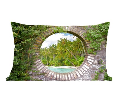 Sierkussens - Kussentjes Woonkamer - 50x30 cm - Doorkijk - Palm - Tropisch - Strand - zee