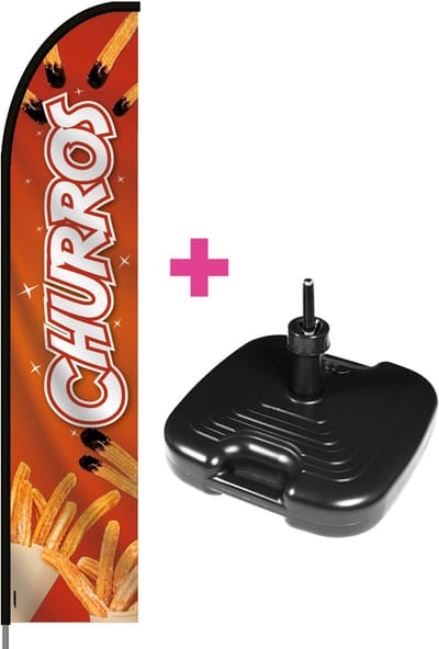 Beachflag - Churros - Vlag + Parasolvoet + Rotator + Hengelsysteem + Draagtas - Actievlag.nl
