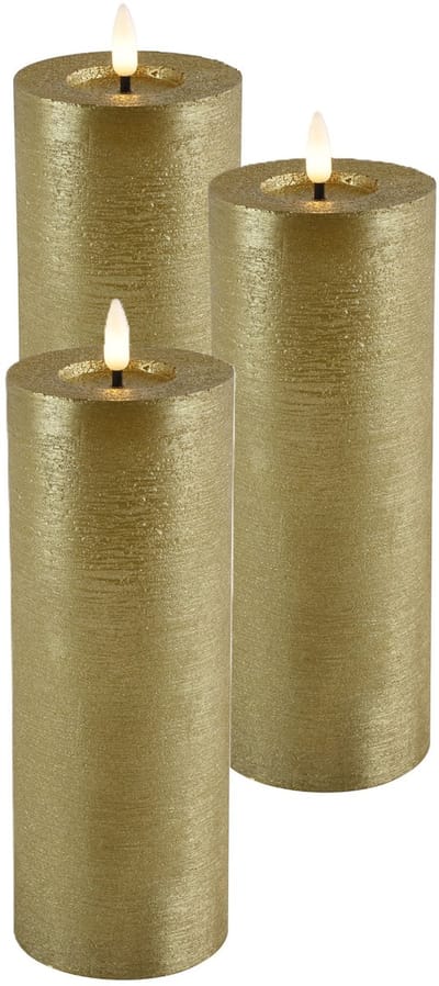 Countryfield Lyon LED kaars/stompkaars - 3x - goud - D7,5 x H20 cm - timer