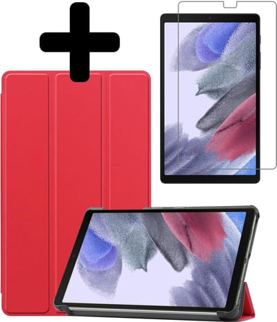 Hoesje - Geschikt voor Samsung Galaxy Tab A7 Lite - Met Screenprotector - Hardcover Book Case - Trifold Bookcase Hoes - Hard Cover - Tablethoes - Rood