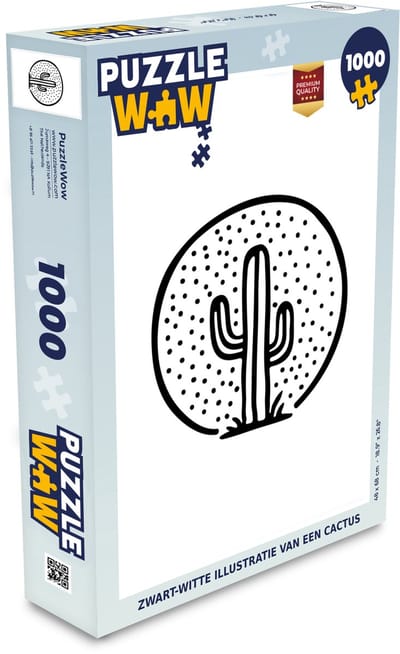Puzzel Zwart-witte illustratie van een cactus - Legpuzzel - Puzzel 1000 stukjes volwassenen