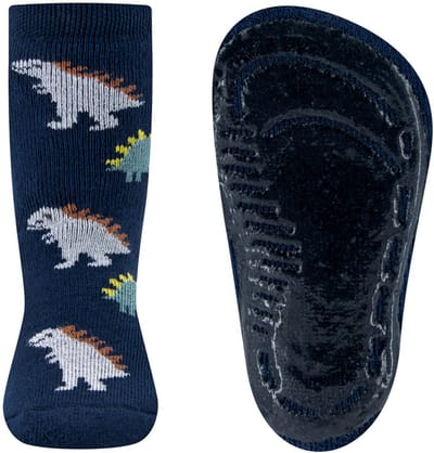 Antislipsokken Ewers Kindermaat - Donkerblauw met Dinosaurussen Grijs&Groen - Siliconenzool-