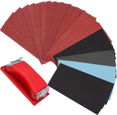 Schuurpapier Handschuurset met schuurframe en 45 stuks P40-400 rood en 600-5000 nat/droog schuurpapier voor auto's, houten meubels, verf en metaal.