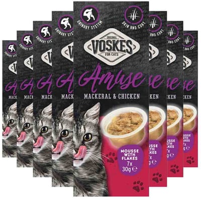Voskes Kattensnack Mousse Makreel&Kip - 8 x 7x30 gr - Voordeelverpakking