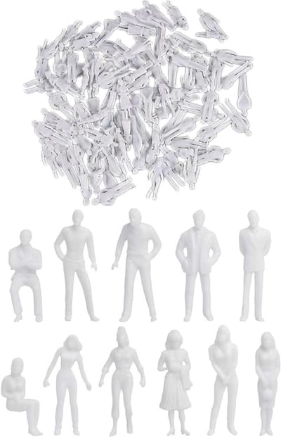 Miniatuurfiguren 1:75 Schaal, Ongeschilderde Witte Figuren in Diverse Houdingen voor Architectonische Planning en Bonsai Decoratie