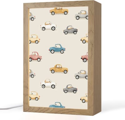 Nachtlampje 20x30 cm - Kinder lampje - Kleurrijke - Retro - Autootjes - Tafellamp kinderkamer - Slaapkamer lamp - Bedlamp kinderen - Kinderlampje stopcontact - Wandlamp babykamer - Nachtlampjes