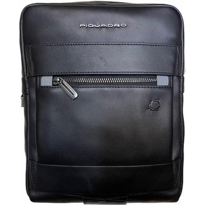 Piquadro, Obidos, Petit, Sac bandoulière en cuir, Noir, 22 x 28 x 5 cm, Pour homme