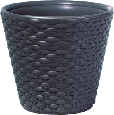 1x Stuks kunststof Rato antraciet rotan bloempotten/plantenpotten 19 liter - 35 cm - Binnen/buiten decoratie bloempot/plantenpot