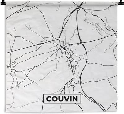 Wandkleed - Wanddoek - Plattegrond – Couvin – Zwart Wit – Stadskaart - België - Kaart - 180x180 cm - Wandtapijt