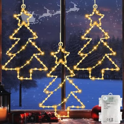 SnelShoppen - Kerstverlichting Batterij Aangedreven 3-Pack Stervormige LED Lichten met Timer en 8 Modi - Ideaal voor Raam, Wand, Kerstboom, Tuin en Hu