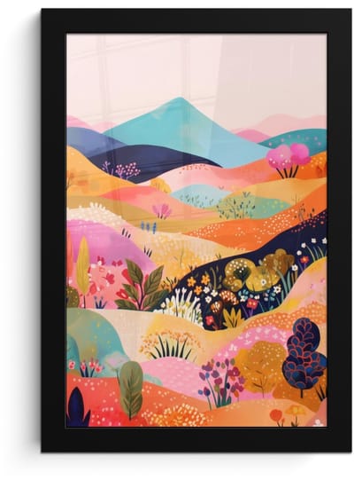 Poster in lijst - Fotolijst 20x30 cm - Posters - Golvende heuvels - Abstracte planten - Dromerig - Posterlijst zwart - Decoratie - Wanddecoratie woonkamer - Muurdecoratie slaapkamer