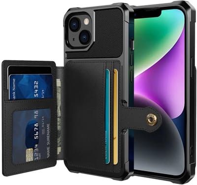 Portemonnee Hoesje Geschikt voor Apple iPhone 14 - Back Cover met Pasjeshouder - Telefoonhoesje voor Pinpas - Kaarthouder op Achterkant - Case met Magneet Zwart