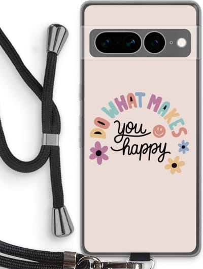 Case Company® - Hoesje met koord geschikt voor Google Pixel 7 Pro hoesje met Koord - Happy days - Telefoonhoesje met Zwart Koord - Bescherming aan alle Kanten en Over de Schermrand