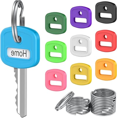 Set van 10 Sleutelhulsjes van 2.5 cm met Labels, Zachte Rekbare Sleutelhoesjes voor Huissleutels in 10 Kleuren, Sleutelidentificatie en Bescherming