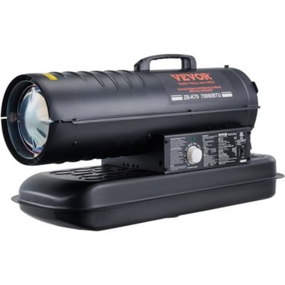 VEVOR Kerosine/Diesel Warmeluchtverwarmer, 70.000 BTU Torpedo Ruimteverwarmer, Draagbaar met Thermostaatregeling, 19-liter tank, Efficiënte Kerosineverwarmer voor Binnen- en Buitengebruik voor Thuis, Bouwplaats, Industrie, Werkplaatsen, Zwart