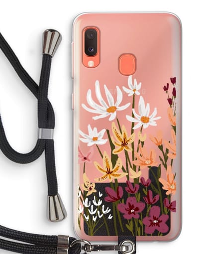 Case Company® - Hoesje met koord geschikt voor Samsung Galaxy A20e hoesje met Koord - Painted wildflowers - Telefoonhoesje met Zwart Koord - Bescherming aan alle Kanten en Over de Schermrand