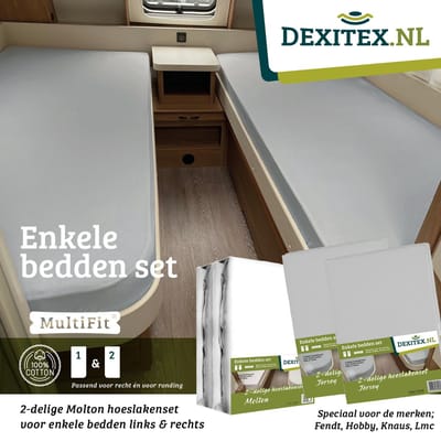 Dexitex 1 x Molton + 2 x Hoeslakenset Lichtgrijs enkele bedden 2 delig geschikt voor Caravan Fendt-Hobby-Knaus-LMC-Tabbert-Weinsberg-Dethleffs-Bürnster