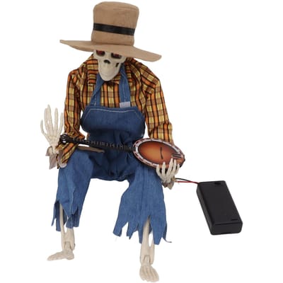 Statue de Crâne de Cowboy d'Halloween Yeux Lumineux Simulation Ornements de Squelettes de Cowboy d'Halloween pour Décoration de Bureau Yellow Plaid