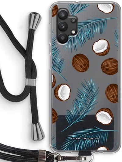 Case Company® - Hoesje met koord geschikt voor Samsung Galaxy A32 5G hoesje met Koord - Kokosnoot - Telefoonhoesje met Zwart Koord - Bescherming aan alle Kanten en Over de Schermrand