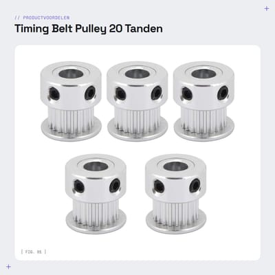 Dailygoods- Tandriem Pulley 5 Stuks - Aluminium 6,35mm Boorgat - 20 Tanden - Vervangonderdelen 3D Printer - Duurzaam - Lichtgewicht