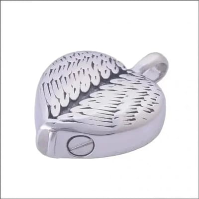 Aramat Jewels | Gedenkhangers | Stalen Ashanger met Vleugels – 15 Modellen Engel & Hart Gedenksieraad | Hart met vleugels-3x2cm | |20mm | Staal | Volwassenen | Verkleurd niet