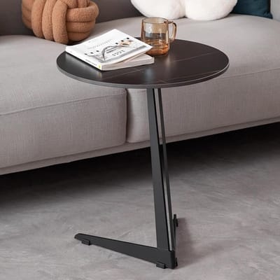 Bijzettafel Rond - Kleine Tafel - Woonkamer Decoratie - Marmeren Werkblad - 50x53cm - Zwart