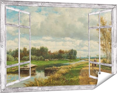 Gards Tuinposter Doorkijk Landschap in de Omgeving van Den Haag - Willem Roelofs - 120x80 cm - Tuindoek - Tuindecoratie - Wanddecoratie buiten - Tuinschilderij