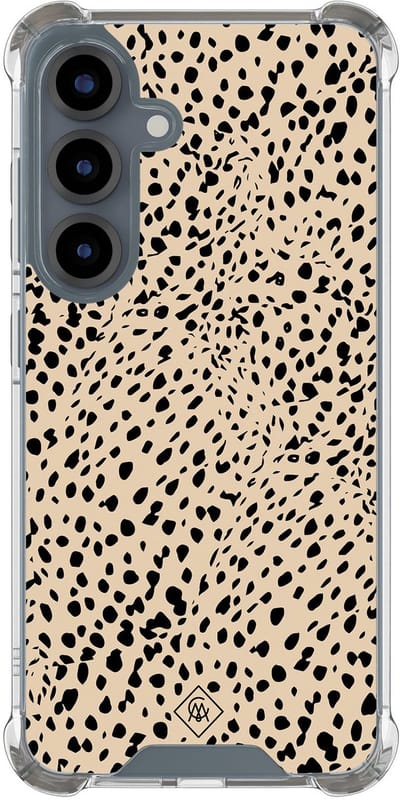 Casimoda® hoesje - Geschikt voor Samsung Galaxy S25 - Stippen bruin abstract - Shockproof case - Extra sterk - TPU/polycarbonaat - Bruin/beige, Transparant