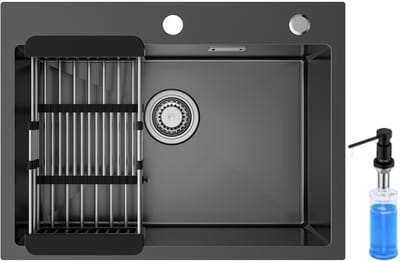 SOFETIY MAX Spoelbak Keuken 60x45cm - Spoelbak Keuken met Kraangat en Zeepdispenser 300ML- Keuken Gootsteen - Spoelbak met Afdruipgedeelte - Antraciet
