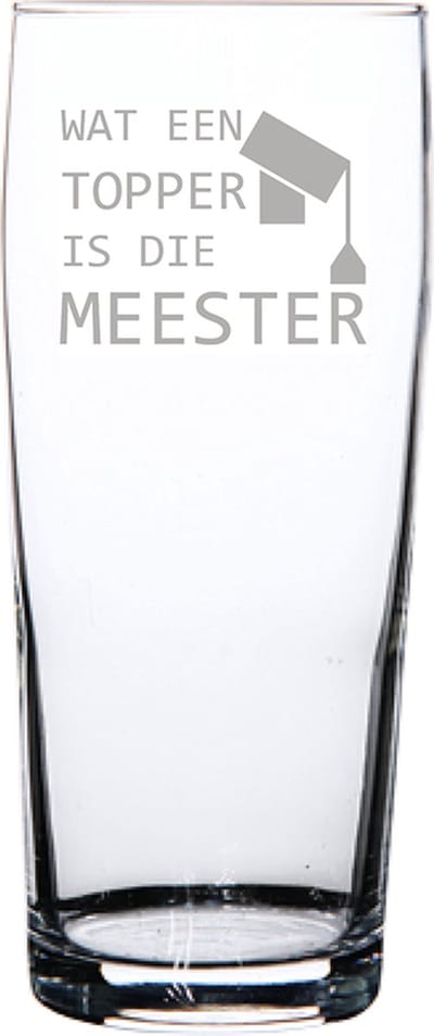 Gegraveerde bierfluitje 19cl Wat een topper is die meester