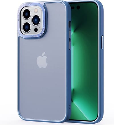 Lunso - Geschikt voor iPhone 15 Pro Max - Back cover hoesje - Metalen ring Lichtblauw
