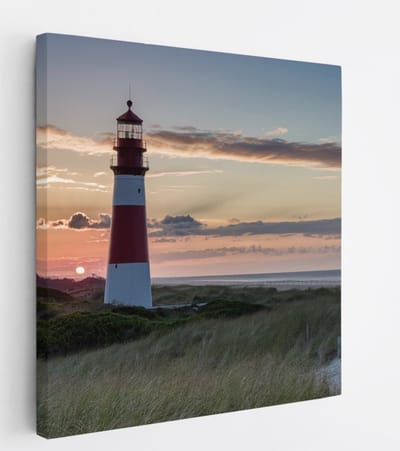Saammp - Canvas Schilderij - Strand - Zee - Vuurtoren - 20x20 - Foto op canvas - Wanddecoratie - muurdecoratie Woonkamer - Slaapkamer decoratie - Canvas Print