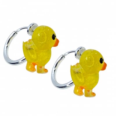 Klem oorbellen- geel- eendje- zilverkleur-geen gaatje-Charme Bijoux