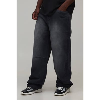 Lange Relaxed Fit Gewassen Jeans Met Knie-dart | Washed Black | Size 30L