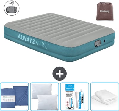 Bestway luchtbed Alwayszair - 2-Persoons -152 x 203 x 36 cm - Grijs/Blauw - Inclusief pomp - Hoeslaken - Kussen - Kussenbeschermer en Reparatieset