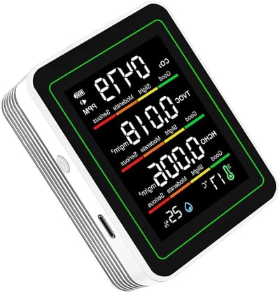 Luchtkwaliteitstester - Luchtmeter - Binnenlucht Meten - Multiparameter Detectie - 90x70x35mm - Zwart