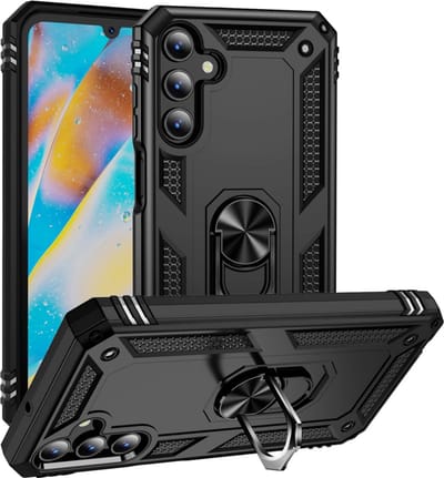 Hoesje Geschikt voor Samsung Galaxy S24 FE hoesje - Hybrid Armor Anti-Shock hoes - Arara Ringhouder TPU backcover - Zwart
