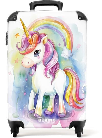 NoBoringSuitcases.com® - Kinderkoffer - Kindertrolley - Eenhoorn - Regenboog - Kleurrijk - Handbagage koffer lichtgewicht - Reiskoffer trolley - Rolkoffer met wieltjes - Past binnen 55x40x20 en 55x35x25