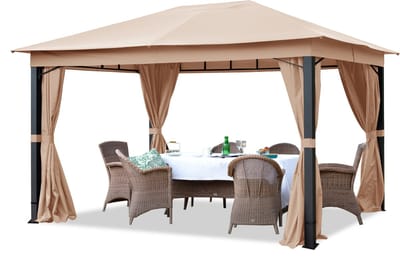 Tuinpaviljoen 3x4 m aluminium premium ca. 220 g/m² dakzeil waterdicht paviljoen 4 zijwanden taupe tuintent ca. 9x9 cm profiel