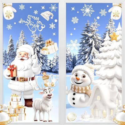 3D Kerstvenster Stickers - Herbruikbare Zelfklevende Static Stickers voor Raamdecoratie, Ideaal voor Feestdagen en Kerstsfeer, Makkelijk aan te brengen en te verwijderen