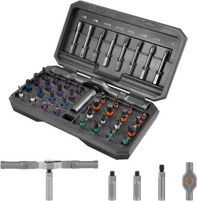 Complete 42-in-1 Magnetische Schroevendraaier Set met Afneembare Ratelschroevendraaier, 8 Lange en 32 Korte Bits, Precisie Reparatiewerktuigen voor Diverse Klussen