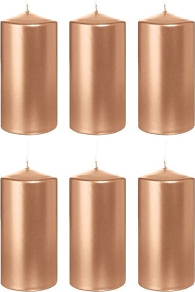 Trend Candles Cilinderkaars/stompkaars - 6x - roségoud - 6 x 12 cm - 40 branduren - horeca kaarsen