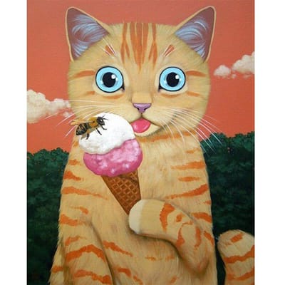 Peinture diamant 5D à faire soi-même, motif Animal mangeant de la crème glacée, chat, mosaïque, broderie diamant 20X30CM black