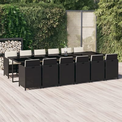vidaXL - 13-delige - Tuinset - met - kussens - poly - rattan - zwart